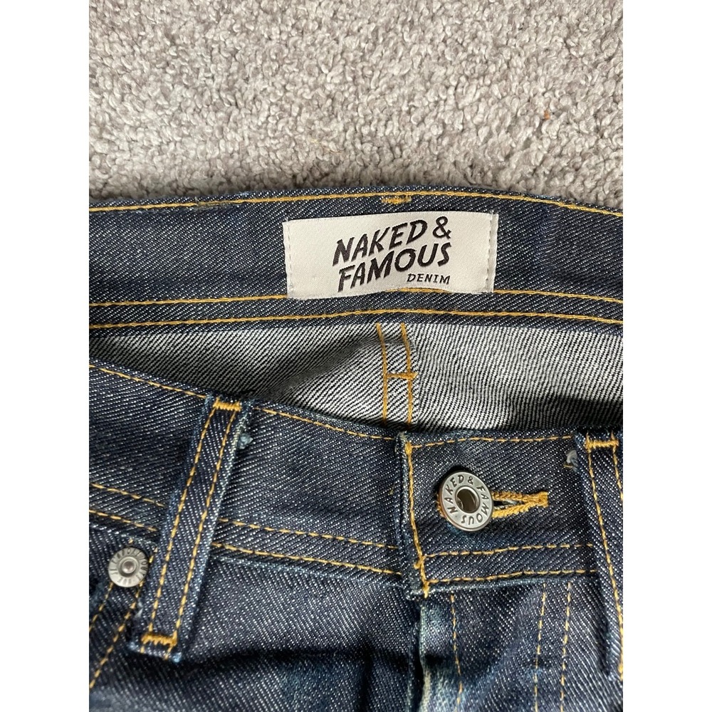 Naked & Famous Jeans‎ Mens 30 Weird Guy Twill Selvedge Dark Wash Button Fly Slim - Picture 3 of 14